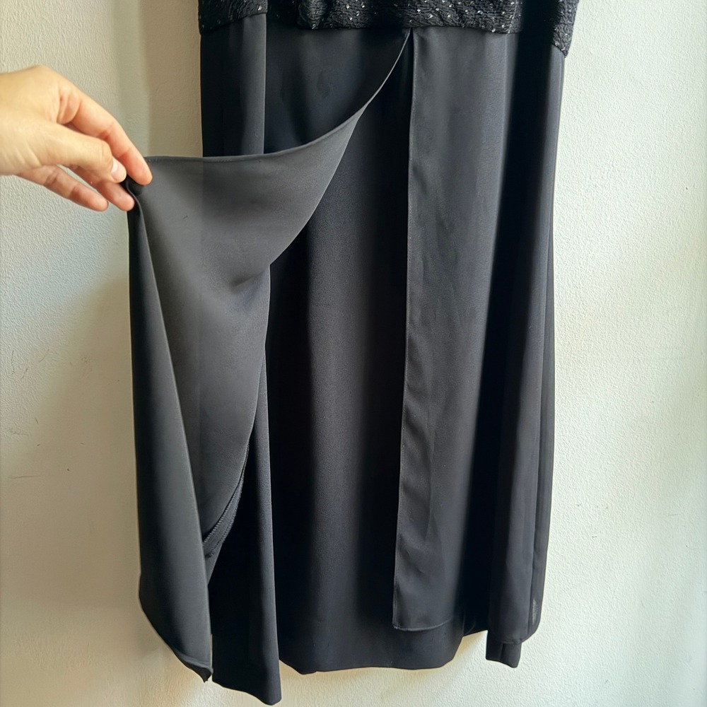 Y2K Beaded Bodice Cocktail Dress Hoco David Warren Chiffon‎ Overlay Black 10 - Picture 5 of 8
